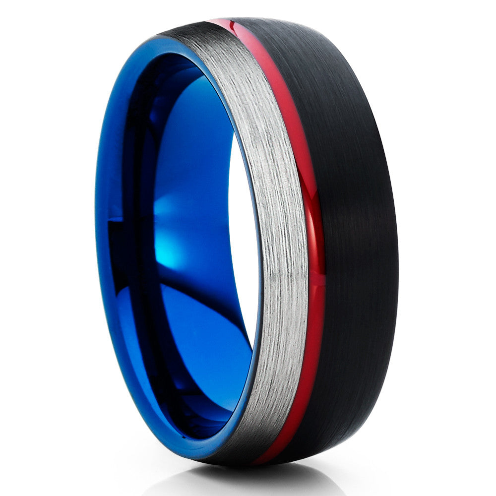 Blue Tungsten Wedding Band - Red Wedding Band - Black Tungsten - Brush - Clean Casting Jewelry