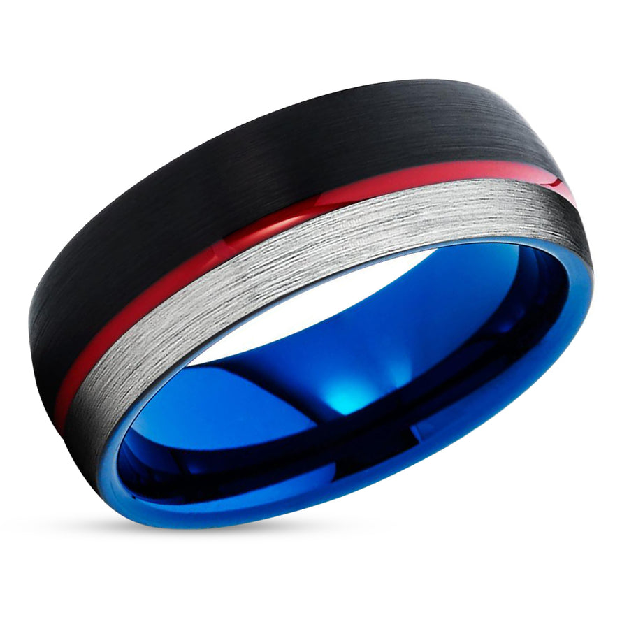 Blue Tungsten Ring - Black Wedding Ring - Red Tungsten Ring - Engagement Ring - Ring