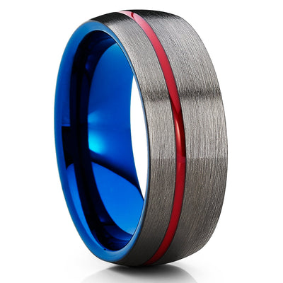 Red Tungsten Wedding Band - Blue Tungsten - Gunmetal Ring - Gray Tungsten - Clean Casting Jewelry