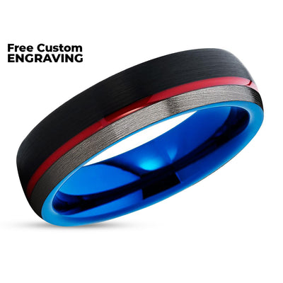 Black Wedding Ring - Red Tungsten Ring - Blue Tungsten Wedding Ring - Black Ring