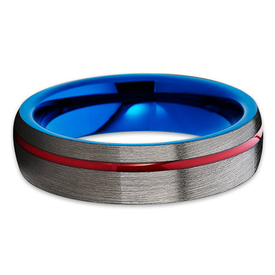 Red Tungsten Wedding Band - Blue Tungsten Ring - Gunmetal Ring - 6mm - Clean Casting Jewelry