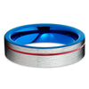 Blue Tungsten Ring - Men's Tungsten Ring - Red Tungsten Band - Silver - Clean Casting Jewelry
