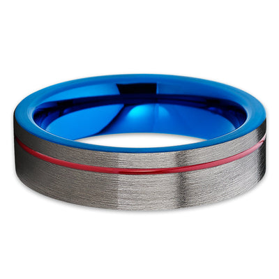Red Tungsten Wedding Band - Red Tungsten Ring - Gunmetal Ring - 6mm - Clean Casting Jewelry
