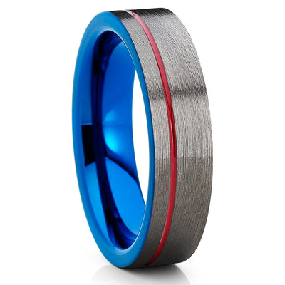 Red Tungsten Wedding Band - Red Tungsten Ring - Gunmetal Ring - 6mm - Clean Casting Jewelry