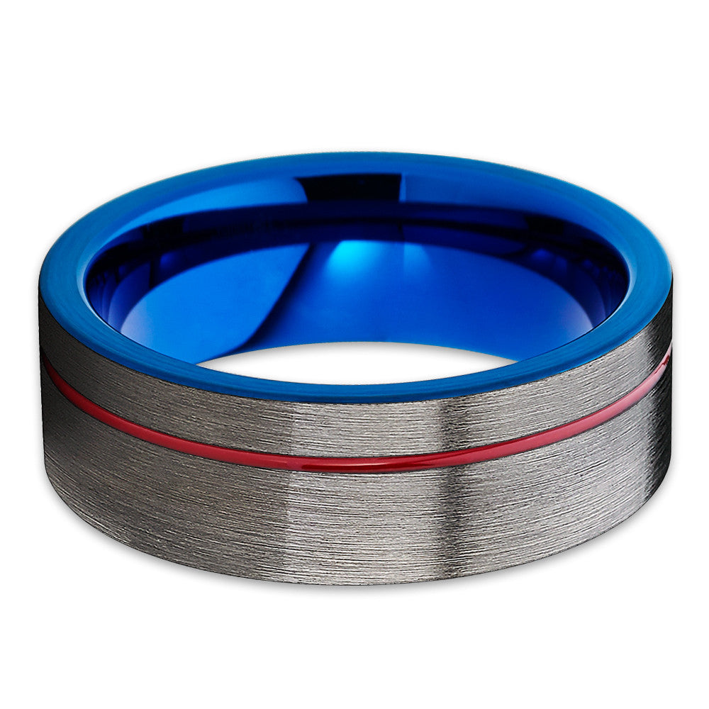 Red Tungsten Ring - Gunmetal - Blue Tungsten Ring - Men's Ring - Clean Casting Jewelry