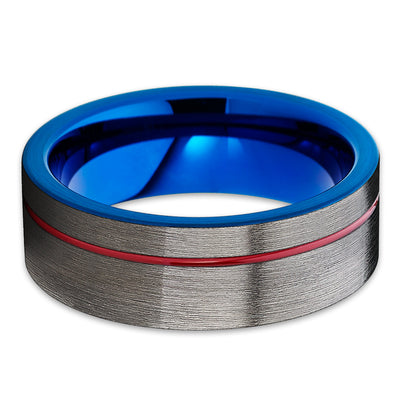 Red Tungsten Ring - Gunmetal - Blue Tungsten Ring - Men's Ring - Clean Casting Jewelry
