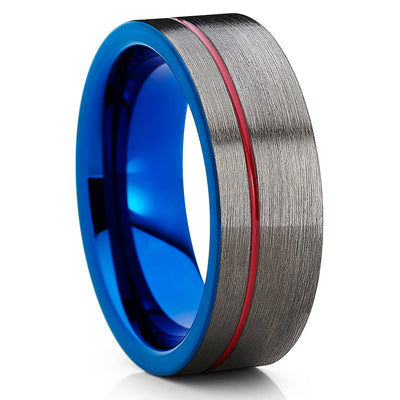 Red Tungsten Ring - Gunmetal - Blue Tungsten Ring - Men's Ring - Clean Casting Jewelry