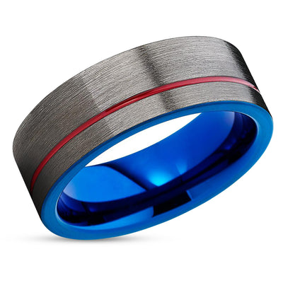 Gunmetal Tungsten Wedding Ring - Blue Tungsten Wedding Ring - Red Tungsten Ring