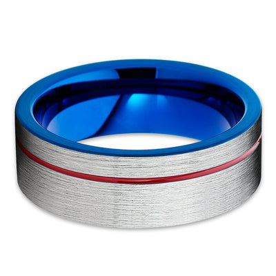 Red Tungsten Wedding Band - Blue Tungsten Ring - Silver Tungsten - 8mm - Clean Casting Jewelry