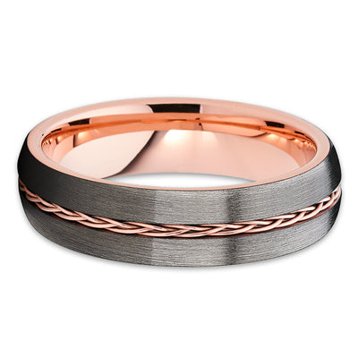 Rose Gold Tungsten Wedding Band - Braid Design - Gunmetal Ring - 6mm - Clean Casting Jewelry