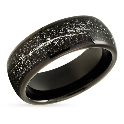 Meteorite Wedding Ring - Black Tungsten Ring - Wedding Band 8mm Wedding Ring - Black Ring