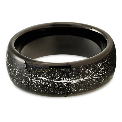 Meteorite Wedding Ring - Black Tungsten Ring - Wedding Band 8mm Wedding Ring - Black Ring