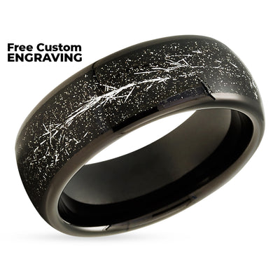 Meteorite Wedding Ring - Black Tungsten Ring - Wedding Band 8mm Wedding Ring - Black Ring