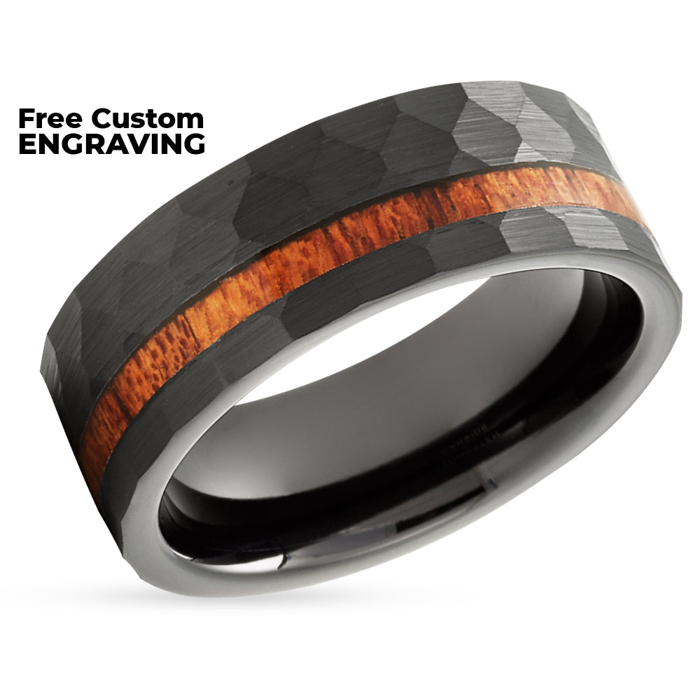 Black Tungsten Wedding Ring - Koa Wood Wedding Ring - Black Wedding Band - Black Tungsten Ring