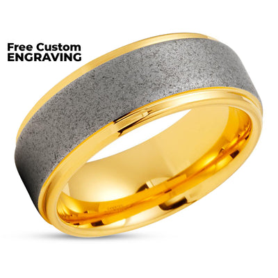 Yellow Gold Wedding Band - Tungsten Carbide Wedding Ring - Yellow Gold Wedding Ring - Band