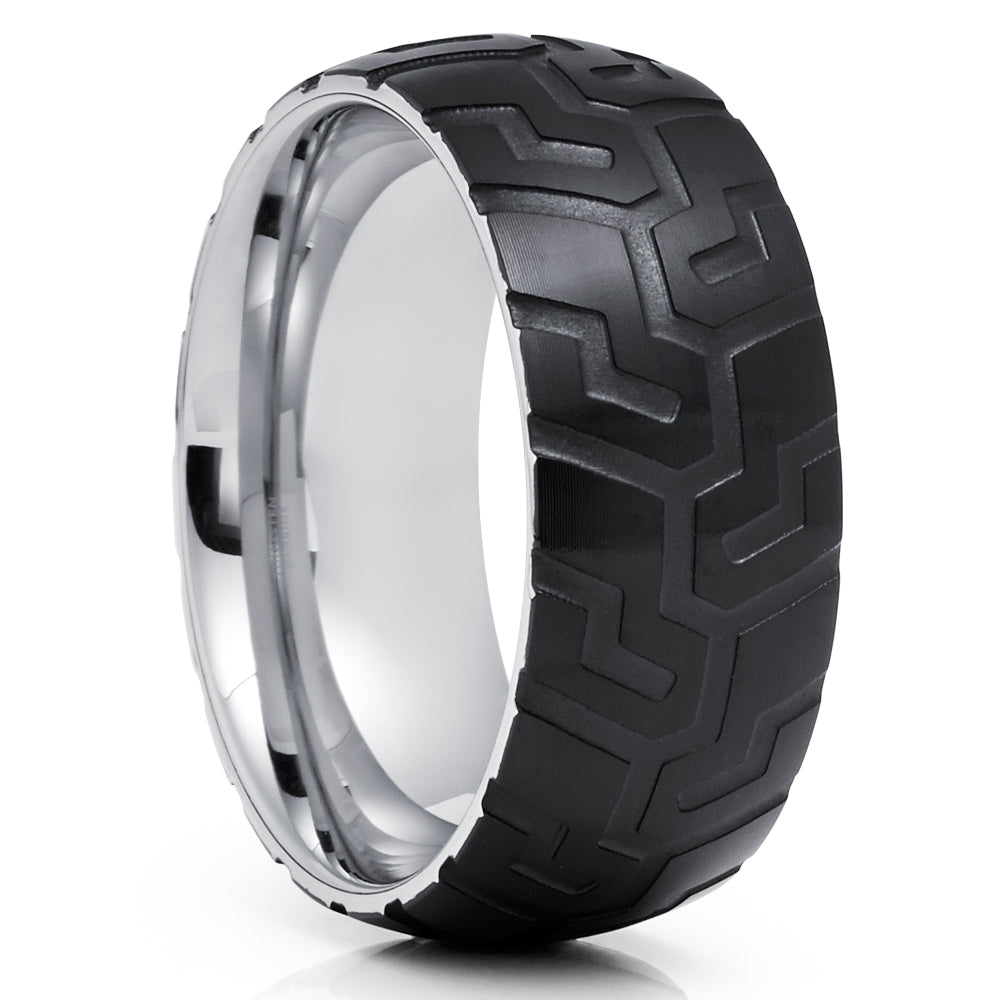 Black Tungsten Wedding Band - Tire Ring - Tire Design Ring - Tungsten - Clean Casting Jewelry