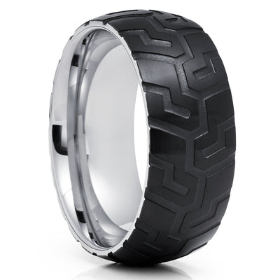 Black Tungsten Wedding Band - Tire Ring - Tire Design Ring - Tungsten - Clean Casting Jewelry