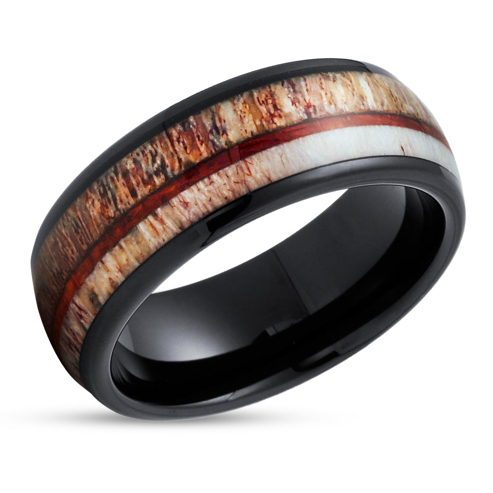 Black Wedding Ring - Deer Antler Wedding Ring - Tungsten Ring - Black Wedding Band