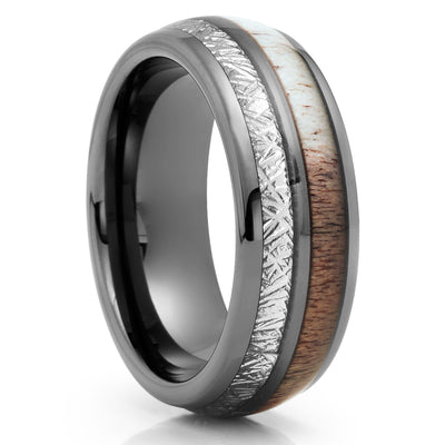 Gunmetal Tungsten Ring - Deer Antler Wedding Band - Meteorite Ring - Clean Casting Jewelry