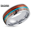 Deer Antler Tungsten Ring - Koa Wood Tungsten Ring - Turquoise Ring