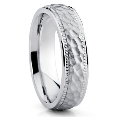 Titanium Wedding Band - White Titanium Ring - Hammered Titanium Ring - Clean Casting Jewelry