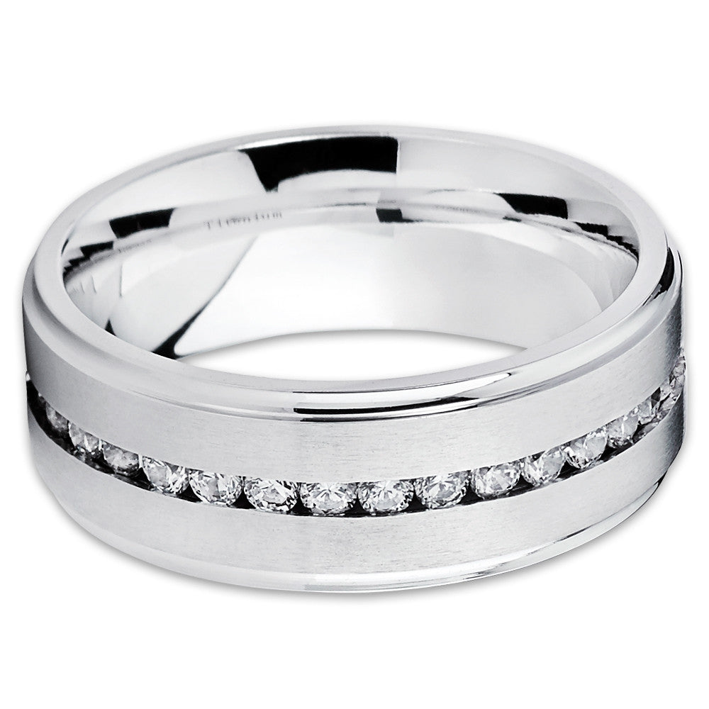 8mm - Titanium Wedding Band - Men's Titanium Ring - CZ Ring - Clean Casting Jewelry