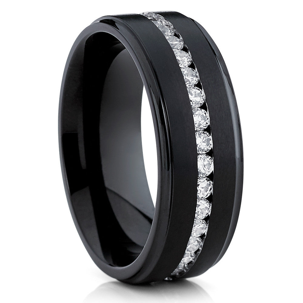 Black Wedding Band - Titanium Wedding Ring - CZ - Men's Wedding Ring - Clean Casting Jewelry