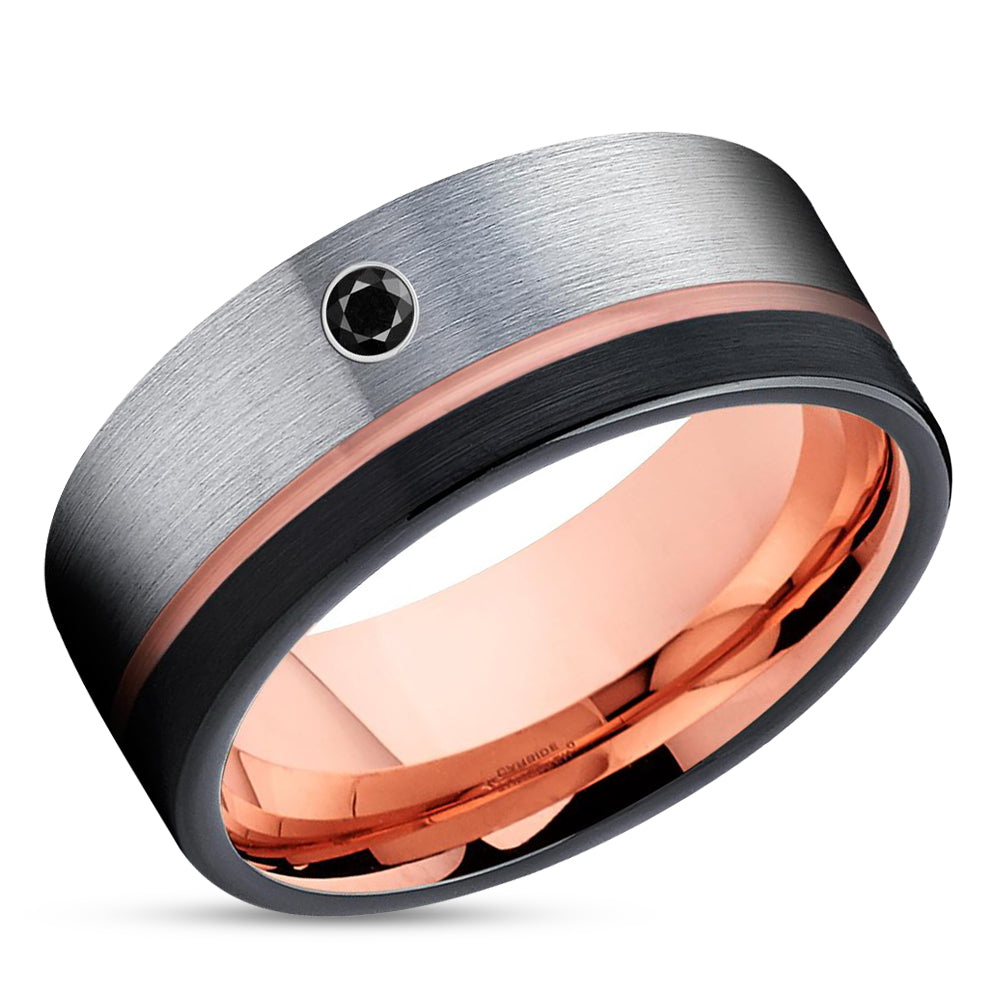 Rose Gold Tungsten Ring - Black Diamond Ring - Diamond Wedding Ring - Wedding Band