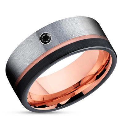 Rose Gold Tungsten Ring - Black Diamond Ring - Diamond Wedding Ring - Wedding Band