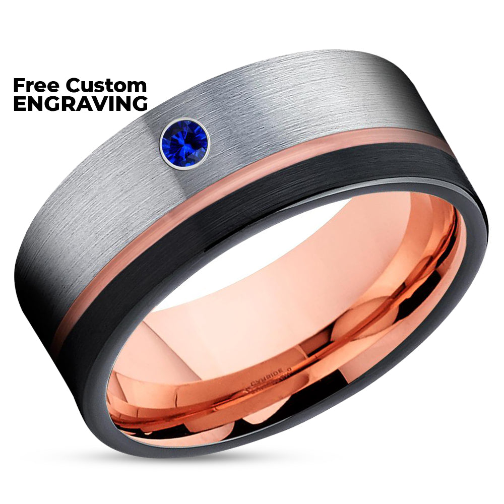 Black Tungsten Ring - Rose Gold Wedding Ring - Man's Wedding Band - Black Wedding Ring