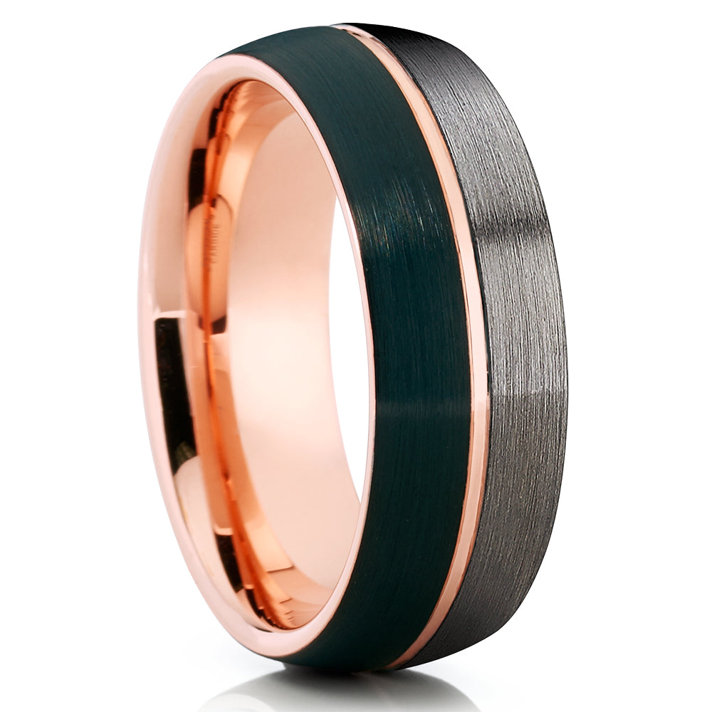 Black Tungsten - Rose Gold Tungsten Ring - Gunmetal Tungsten - 8mm - Clean Casting Jewelry