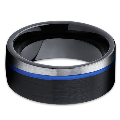 Men's Tungsten Wedding Band - Black Tungsten Ring - Blue Tungsten Ring - Clean Casting Jewelry