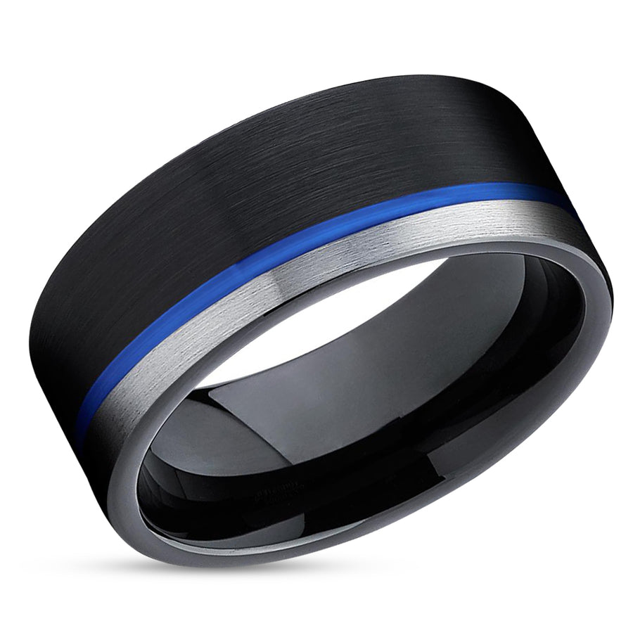 Black Tungsten Wedding Band - Blue Wedding Ring - Tungsten Carbide Ring - Black