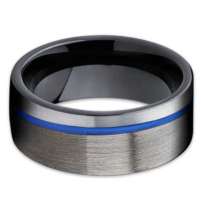 Gunmetal Tungsten Ring - Blue Tungsten Band - Black Tungsten - Men's - Clean Casting Jewelry