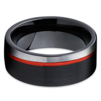 Red Tungsten Ring - Black Tungsten - Red Tungsten Wedding Band - 8mm - Clean Casting Jewelry