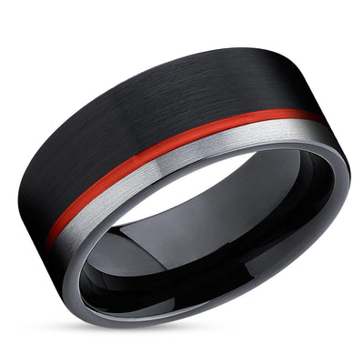 Red Wedding Ring - Black Tungsten Ring - Red Tungsten Ring - Black Wedding Band