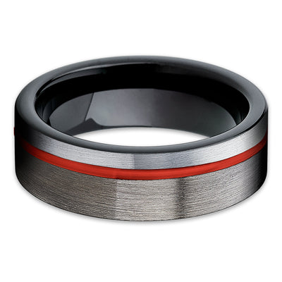 Red Tungsten Ring - Gunmetal Tungsten - Black Tungsten Ring - 6mm - Clean Casting Jewelry