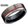 Gunmetal Wedding Ring - Red Tungsten Ring - Black Wedding Ring - Tungsten Ring