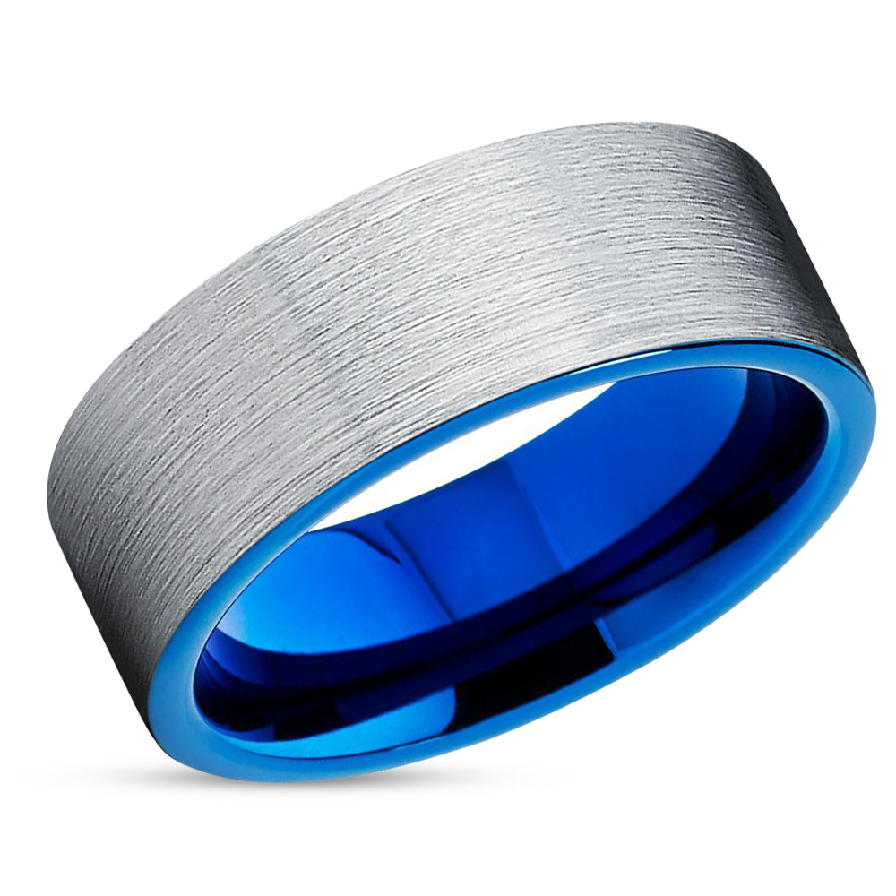 Blue Wedding Band - Silver Wedding Band - Blue Tungsten Ring - Engagement Ring