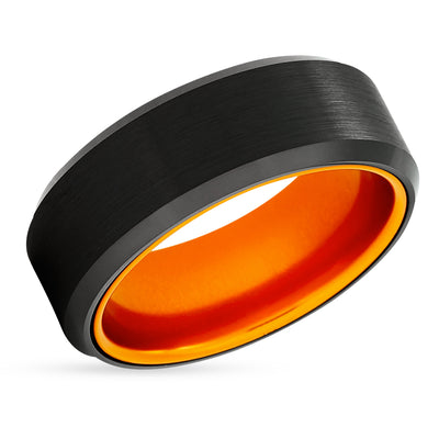 Orange Wedding Ring - Black Tungsten Wedding Ring - 8mm Wedding Ring - Orange Tungsten Ring
