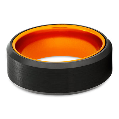 Orange Wedding Ring - Black Tungsten Wedding Ring - 8mm Wedding Ring - Orange Tungsten Ring