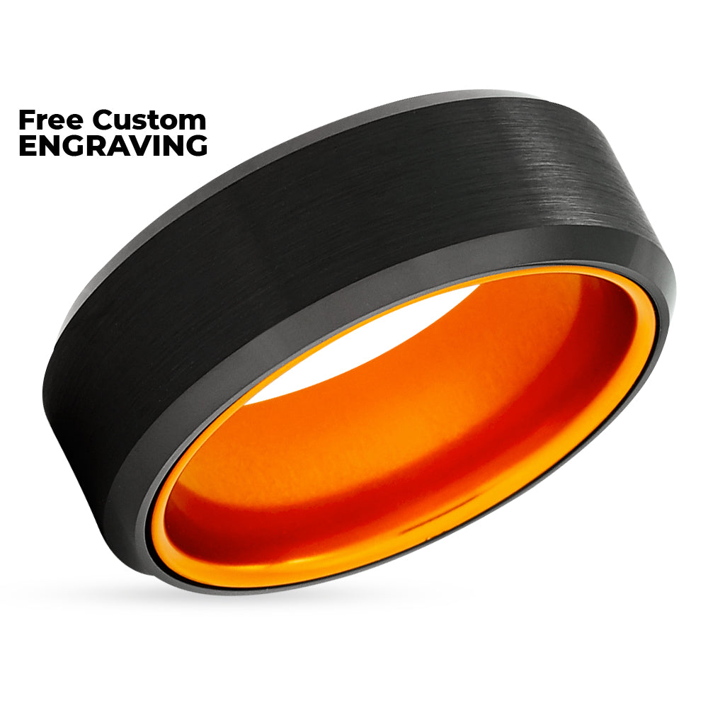 Orange Wedding Ring - Black Tungsten Wedding Ring - 8mm Wedding Ring - Orange Tungsten Ring
