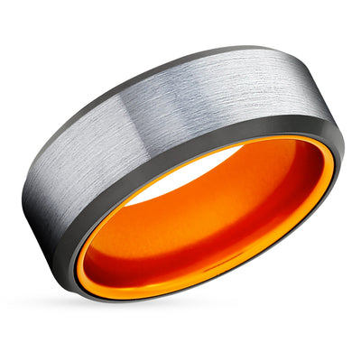 Orange Wedding Ring - Tungsten Wedding Ring - Black Tungsten Ring - Orange Wedding Band