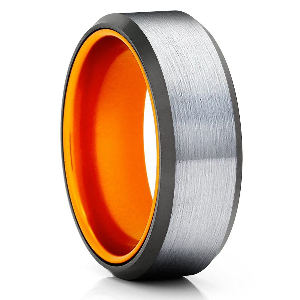 Orange Wedding Ring - Tungsten Wedding Ring - Black Tungsten Ring - Orange Wedding Band