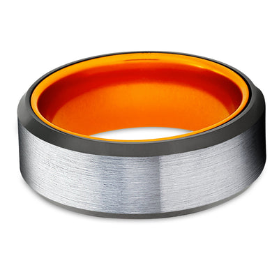 Orange Wedding Ring - Tungsten Wedding Ring - Black Tungsten Ring - Orange Wedding Band