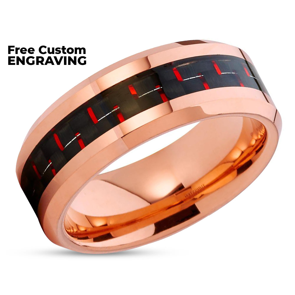 Rose Gold Wedding Ring - Carbon Fiber Wedding Ring - Red Wedding Ring - Ring