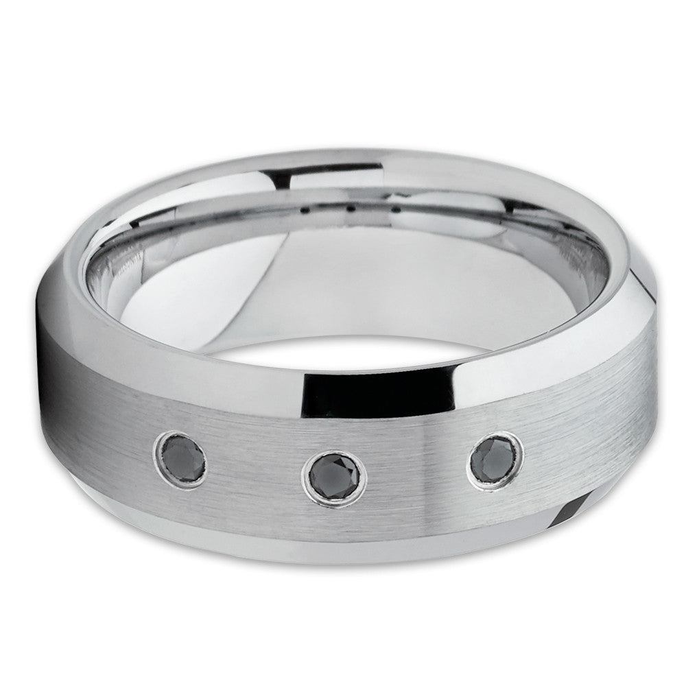 Gray Tungsten Ring - Black Diamond Tungsten Ring - Gray Tungsten Band - Clean Casting Jewelry