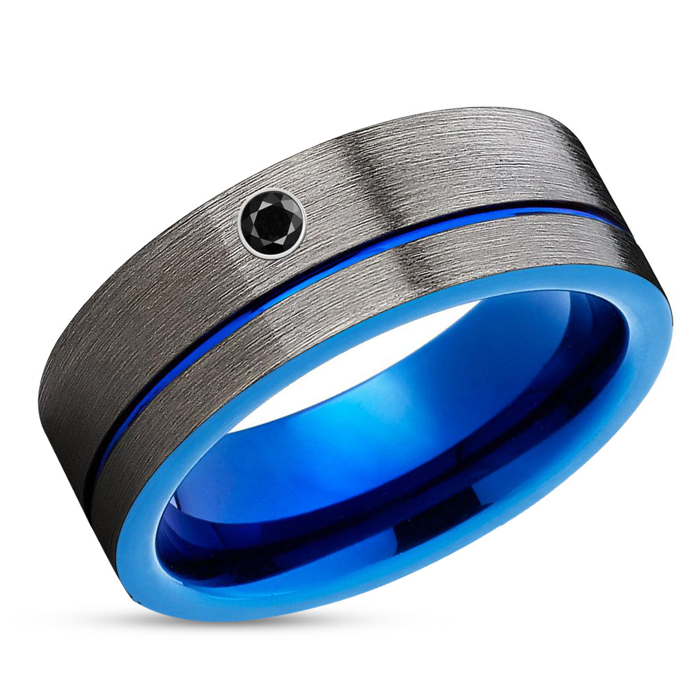 Blue Tungsten Ring - Gunmetal Wedding Ring - Black Tungsten Ring - Anniversary Ring