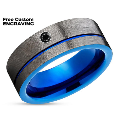 Blue Tungsten Ring - Gunmetal Wedding Ring - Black Tungsten Ring - Anniversary Ring