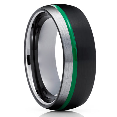 Gunmetal Tungsten Ring - Green Tungsten Ring - Anniversary Ring - Green Wedding Ring - Brush